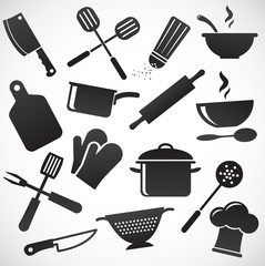 Kitchen tools - vector icon set.