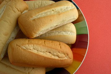 Bratwurst buns on plate close view