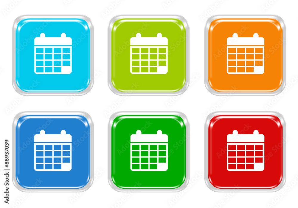 Aufkleber set of squared colorful buttons with calendar symbol