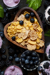 Healthy breakfast of whole grain cereal and berries blackberry a
