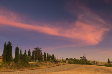 Sunrise in the fields of Tuscany