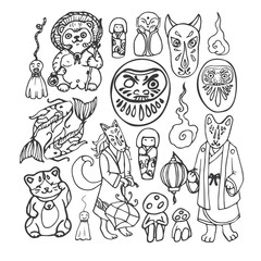 Japanese  tradition folklore and religion set