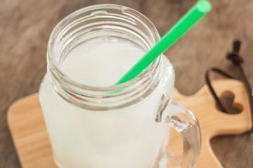 Fresh cold coconut water glass