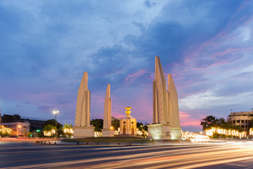 The Democracy Monument at twilight time at Bangkok,Thailand