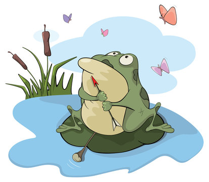Green big frog. Cartoon