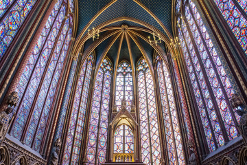 Paris, France, Jun 2014: Dramatic view looking up at the stained