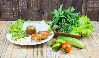 Food Vietnam With fresh vegetables Grilled Pork Ball Served with