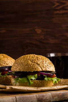 Burgers on the wooden background