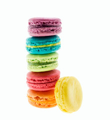Colorful macarons on white background. Macaron is sweet meringue