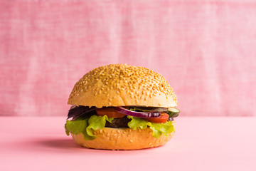 Burger on the pink background