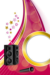Background abstract karaoke microphone loudspeaker star pink yellow vertical gold ribbon circle frame illustration vector