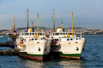 Passenger Ferries Docked At Karakoy Pier, Istanbul, Turkey