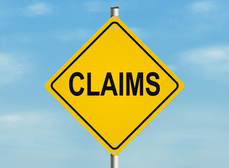 Claims. Road sign on the sky background. Raster illustration.