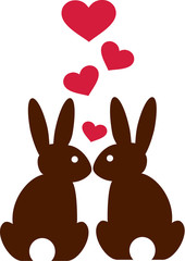 Rabbits in love with hearts