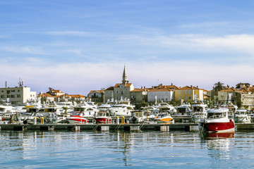 Fototapeta na wymiar Seaport and yachts in the old town of Budva, Montenegro