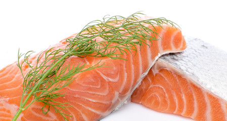 Fresh raw salmon fillet with herbs