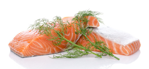 Fresh raw salmon fillet with herbs