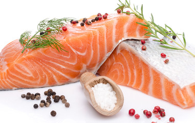 Fresh raw salmon fillet with herbs and spice