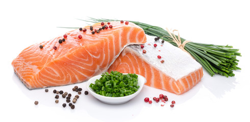 Fresh raw salmon fillet with herbs and spice