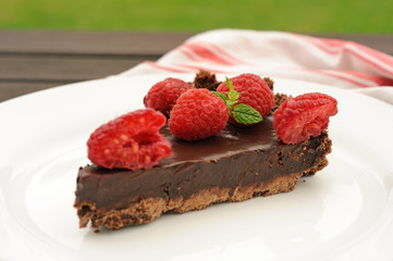 Chocolate tart with raspberry