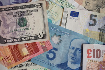 Fototapeta na wymiar Currencies Währungen Euro Dollar Pound Sterling Banknote 8