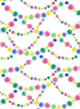 Watercolor pattern of  multicolored garland confetti on white background