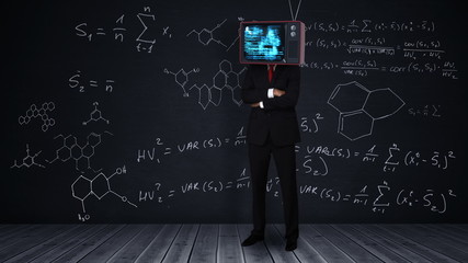 Businessman with tv on his head - Powered by Adobe