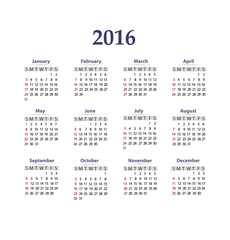 calendar 2016
