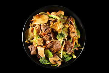 Yakisoba on black background