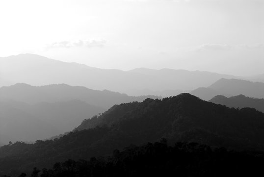 Fototapeta black and white landscape of mountain in Thailand