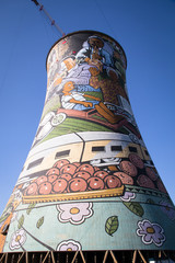 The Orlando Towers in Soweto, a township of Johannesburg in South Africa. Between the towers is a bridge for bungee jumping
