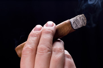 Male hand holding cigar