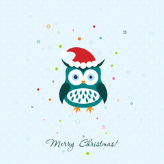 Template Christmas greeting card with a owl, vector