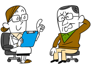 医者から注意を受ける男性