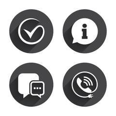 Check or Tick. Phone call and Information sign.