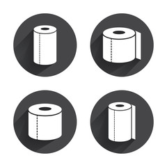 Toilet paper icons. Kitchen roll towel symbols.