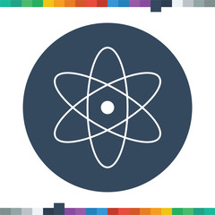 Flat atom icon in a circle.