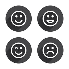 Smile icons. Happy, sad and wink faces.