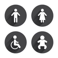 WC toilet icons. Human male or female signs.