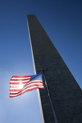 USA flag dark sky and Washington Monument