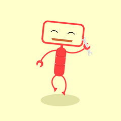 Happiness robot cartoon character with a wrench