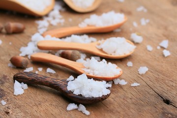 white salt on a wooden vintage
