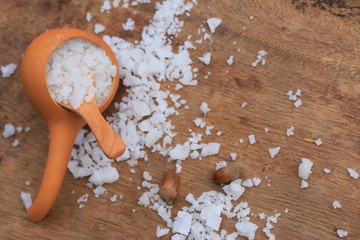 white salt on a wooden vintage