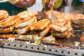  close up of street food sandwich shucos from Ecuador