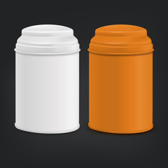 round tin packaging set in white and orange