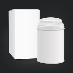 white round tin packaging with paper box