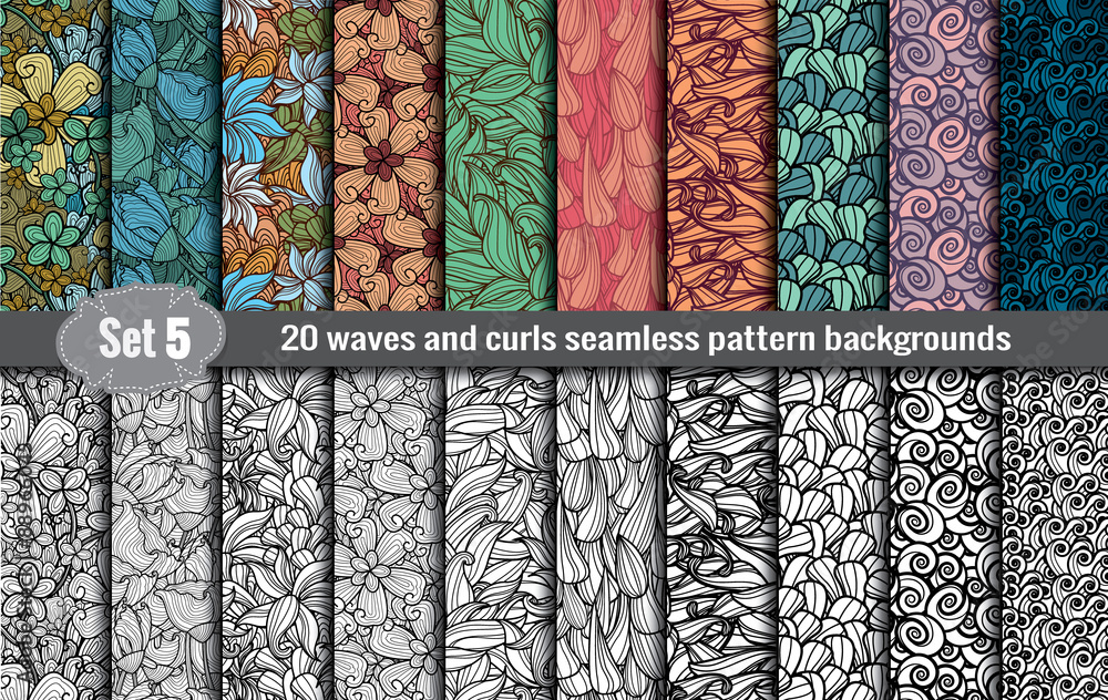 Wall mural waves and curls seamless pattern.pattern swatches included for illustrator user, pattern swatches in