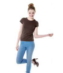 casual fashion woman in jeans posing  