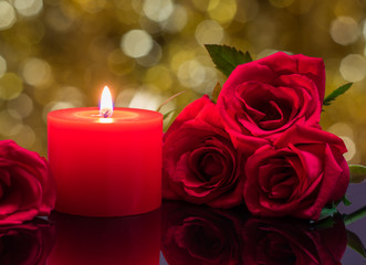 キャンドル　赤いバラ