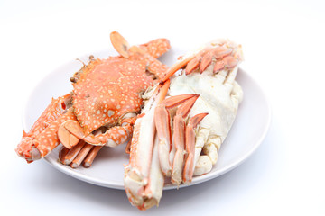 steamed crap on white background